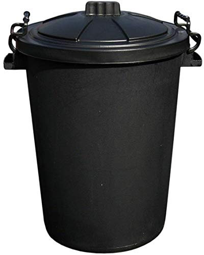 OptiProducts Black 50L 50 Litre Extra Large Heavy Duty Plastic Bin Dustbin, Storage Unit with Locking Lid for Home Garden Rubbish Waste Animal Feed