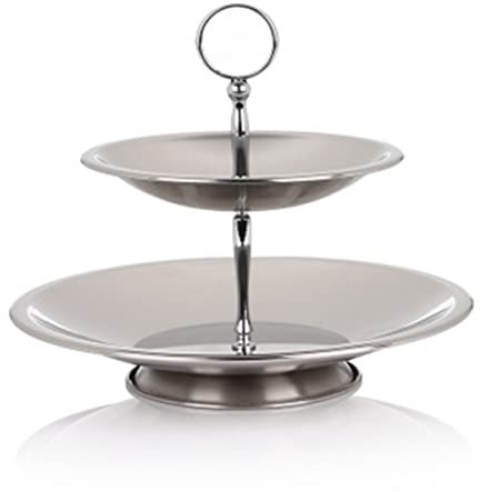 Multi-Tier Fruit Bowls, Stainless Steel Fruit Basket with Ring Handle, Candy Dried Fruit Snacks Plates Racks, Multifunction Fruit Tray for Home Hotel Restaurant Bar Use (Color : Silver, Size : Two-T