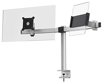 Durable Tischhalter für 1 Monitor 21-27 und 1 Tablet 7-13, mit Tischklemme, 360° drehbar, neigbar, höhenverstellbar, silber, 508723