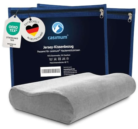 casimum® Kissenbezug aus Baumwolle für Nackenstützkissen mit Reißverschluss. Kopfkissen Schonbezug 60x30 cm, Grau, 2-Pack