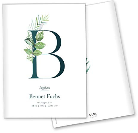 Olgs Impfpasshülle Individualisiert Buchstabe Ausweishülle Schutzhülle für Dokumente MIT DER GRÖßE 9,3 x 13CM personalisierbar mit Namen (12 Motiv, Impfpass personalisiert)