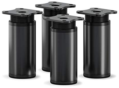 Sossai Design-Füße MFR1, 4er Set mit Ø 40 mm rundem Profil, Höhe 80 mm, höhenverstellbar, schwarzmatt, für Kommoden, Schränke