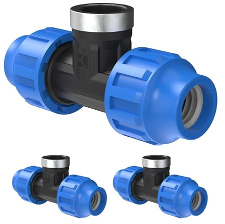 Kirchhoff Fitting T-Übergangsstück mit Innengewinde Kunststoff 3/4 x 32 mm für HDPE Rohr 3 Stück im Set Verschiedene Größen DVGW geprüft Trinkwasserqualität Made in EU, Schwarz HDPE Fitting