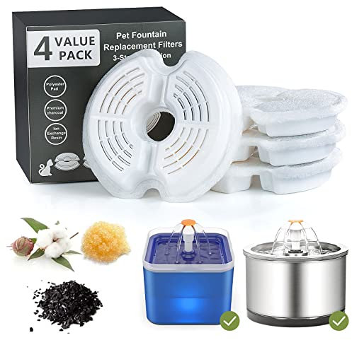 Diealles Shine Ersatzfilter für Trinkbrunnen, 4 Stück Wasserfilter Katzenbrunnen mit Harz und Aktivkohle, Katzenbrunnen Filter für Trinkbrunnen für Katzen und Hunde