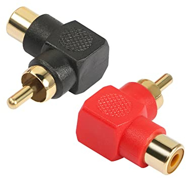 YACSEJAO 90 Degree RCA Adapter Gold-Plated Right Angle RCA Male to RCA Female Jack Audio AV TV Adapters Connector for converting Audio/Video Signal Interface -2 Pack