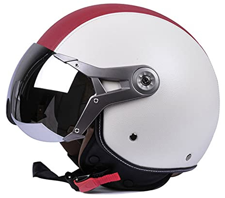 Vintage Motorbike Open Face Helmet Motorcycle Jet Crash Helmet Lightweight Safety Electric Biker Helmet ECE/DOT Approved Retro with Visor Scooter Pilot Helmet for Men and Women,red White,XL