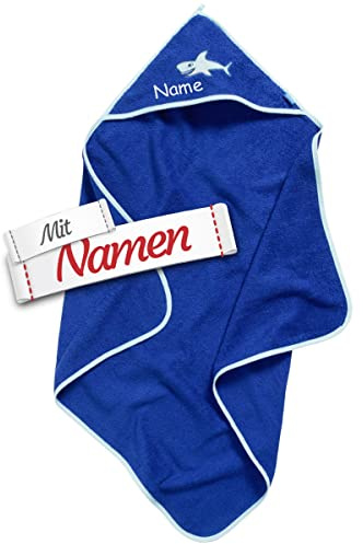 LALALO Jungen Hai Kapuzenhandtuch mit Namen Bestickt für Baby & Kinder, Frottee Badetuch Badehandtuch/Kinder-Badetuch mit Kapuze personalisiert