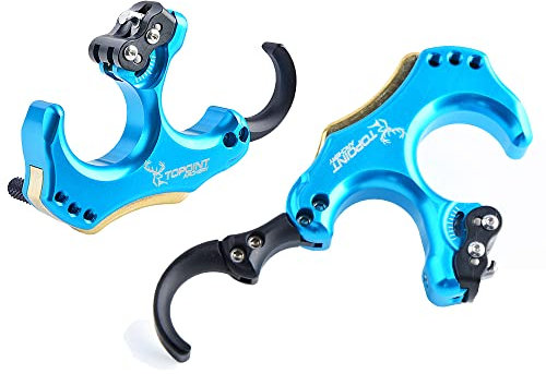 SHARROW Bogenschießen Compound Bogen Release Aids 3 oder 4 Finger Austauschbare Aluminium Rückenspannung Auslösehilfen mit D-Loop Seil (Hellblau)