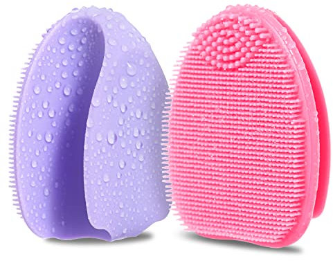 HieerBus Silicone Face Scrubber,Manual Exfoliating Brush,Handheld Facial Cleansing Brush for Women Men-Blackhead Removing Pore Cleansing Massaging for Sensitive, Delicate, Dry Skin (3rd-Pink+Purple)