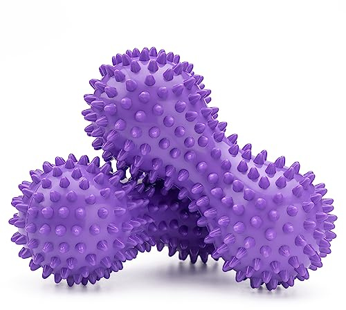 Famgee Erdnussförmiger Massageball aus PVC, hart, stachelig, Triggerpunkt, Tiefengewebe, Massage, Hand-, Fußmassagegerät, Rollball, Verspannung, Muskelentspannung, 2 Stück, Violett (lila)