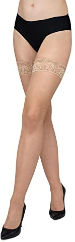 LORES Medias de red para mujer, con patrón de malla de encaje, medias altas por encima de la rodilla, burlesque, natural, XS-S