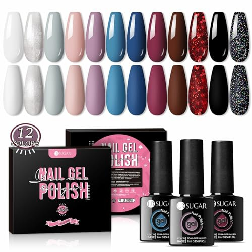 UR SUGAR UV Nagellack Schwarz Weiß, 12 Farben Nude Gellack UV Farbgel Set Braun Glitzer Gel Nagellack Starter Set für Nagelstudio Nagel Gelnägel Set mit Geschenkbox Maniküre Weihnachts