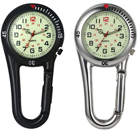 Avaner Taschenuhr mit Karabiner Digital Karabineruhr mit leuchtendes Zifferblatt, leuchtende Zeiger, Mattes Gehäuse Unisex FOB Analog Quarzwerk Rucksackschnalle Uhr für Klettern Sport