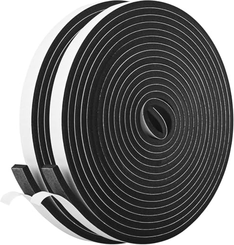 2 Rolls Self Adhesive Foam Tape Weatherstrip 13mm(W) x6.5mm(T) x6.5m (L) High Density Foam Insulation Strips Seal Weather Stripping with Strong Adhesive for Door and Window Soundproofing
