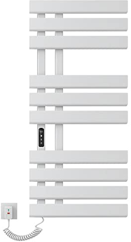 Radiador Toallero Eléctrico, 500x1100mm Toallero Baño Radiador, Secador de Toallas, Toallero Calentado, Secatoallas Electrico, Temperatura constante inteligente Calentador de Toallas Pared-White Left