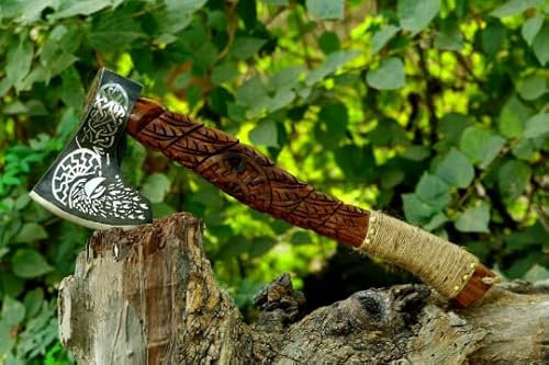 Axt Karbon Stahl Axt Wikinger handgeschmiedet 1095 mit Lederscheide MAQ2649