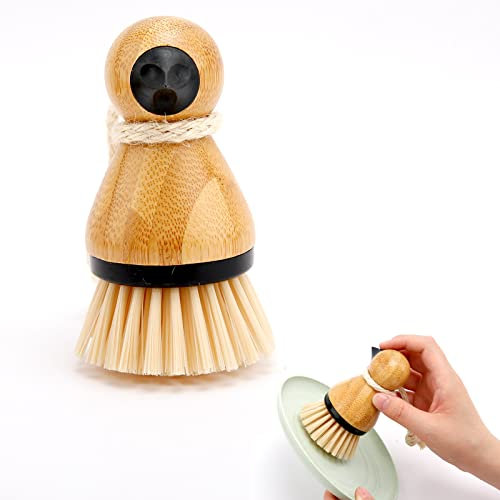 Bamboo Scrub Brush, Natural Scrub Cleaning Brush, Dish Brush, Vegetable Brush for Dishes, Scrub Brush Dishes for Kitchen, Bamboo Non-Scratch Scrub Cleaning Brush, Wooden Cleaning Scrub
