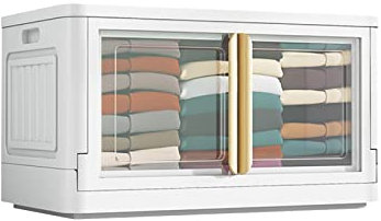 Ergocar Faltbare Kunststoff Aufbewahrungsbox, Stapelbare Aufbewahrungsbox mit Deckel und Rollen, Doppelöffnung Aufbewahrungsbox, für Büro, Kinderzimmer, Küche & Wohnzimmer, Transparent, L, EC-WK001