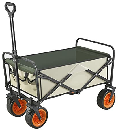 PJDDP Faltbare Bollerwagen Robuster Transportwagen mit All-Terrain breite Räder, klappbar Strandwagen Outdoor Gartenwagen Einkaufstrolley für Camping Angeln Shopping Sport,Khaki