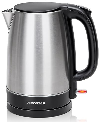 Aigostar Electric Kettle, 1.7L Quiet Fast Boil Kettle Cordless, Boil-dry Protection, Stainless Steel, 2200W - Milo