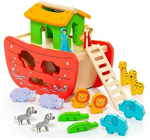 MOLTO | Juego Arca de NOE de Madera para Niños | con 17 Piezas | Juguetes Sensoriales para Bebes | Juguetes Educativos para Niños | +6 Meses