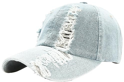 Kangqifen Herren Damen Distressed Used-Look Abgenutzte Denim Gewaschener Baumwolle Baseballkappe Caps