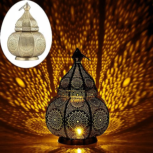 Marrakech - Lámpara de mesa y farol (metal, 30 cm), diseño oriental, color dorado