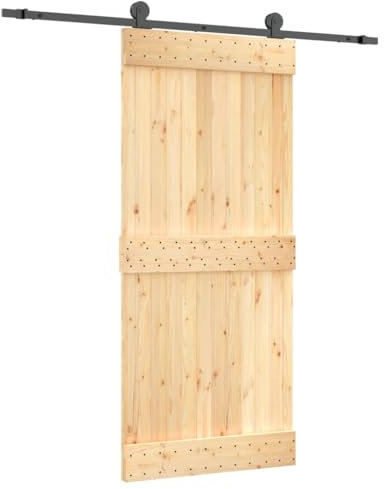 vidaXL Puerta Corredera, Puerta Colgante con Herrajes, Puerta de Establo, Decoración para Entrada de Casa, Madera Maciza de Pino 90x210 cm