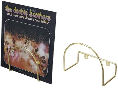 MyGift Modern Wall Mounted Metal Wire Vinyl LP Record Storage Holder with Matte Black Finish, Album Sleeve Display Rack, Set of 2 (Brass)