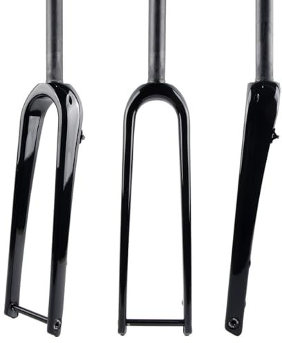 700C Gravel Fork Carbon Rennrad Starre Gabel 1-1/8 gerade/konisch Vordergabel Scheibenbremse Steckachse 12 x 100 mm (Farbe: Schwarz glänzend, Größe: gerade)