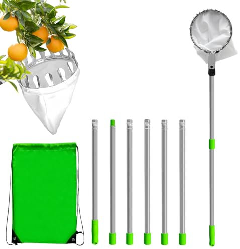 TOATELU 2,4 m raccogli frutta con manico telescopico: raccogli mele, con sacchetto di cotone Ø16 cm, raccogli ciliegie con custodia, supporto regolabile per raccogliere frutta da luoghi alti