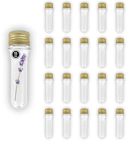 20 Reagenzgläser aus transparentem PET-Kunststoff, 15 ml, mit Schraubverschluss – Labor, Kunststoffrohr, Phiole, Sensorische Flaschen – Süßigkeiten, Partys, Blumen, Gewürze
