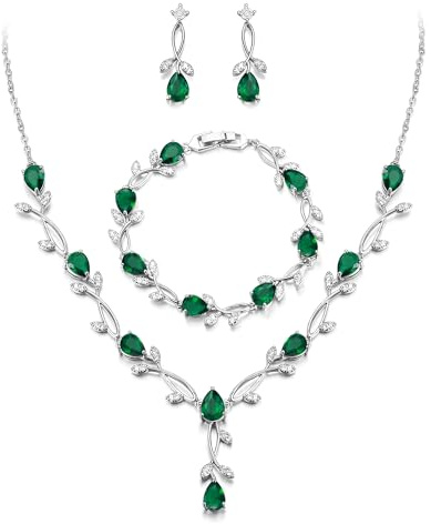 EVER FAITH Hochzeit Schmuck Set für Damen Braut Tropfen Zirkonia Blatt Rebe | Teardrop Zirkonia Brautschmuck Schmuckset Halskette baumeln Ohrringe Armband für damen Prom Klar Silber-Ton