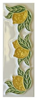 Piastrelle numerate in ceramica color limone dipinte a mano italiane 10 x 3,3 cm con possibilità di cornici (estremità singola)