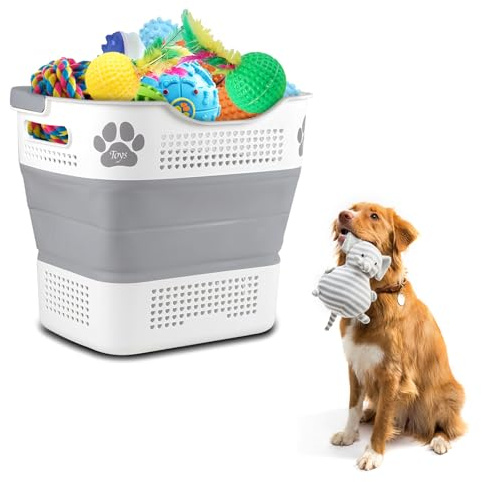 APITOS Dog Toy Bin- Dog Toy Baskets-Metal Indestructible dogs toy box,with Dogs Bone Designs Cat toy storage for Pet Toys, Blankets, Leashes - Home Decor