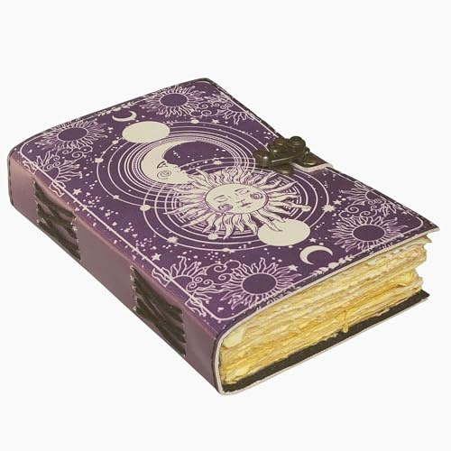 Sun and Moon Vintage-Leder-Tagebuch für Damen und Herren, 200 Seiten, antikes, handgefertigtes Bütten-Rand, Vintage-Papier, Zeichen-Tagebuch, Druck, Leder-Tagebuch (25,4 x 17,8 cm)