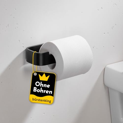 Bürstenking Toilettenpapierhalter ohne Bohren – moderner Klopapierhalter zum Kleben – Selbstklebende Toilettenpapierhalter – WC Rollenhalter mit 3M Kleber – Matt Schwarz – Rechts
