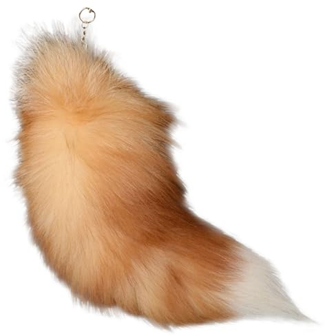 AWAVM Goldener Fuchsschwanz Anhänge, 40cm, Extra Große Fellschwanz-Schlüsselkette, Autoschlüssel-Anhänger, Weiche Flaumige Quastendekoration, Ursprünglich Natürliche Farben