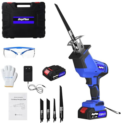 Sega a Gattuccio 21V, 900W Sega alternativa a batteria,Velocità 0-2800SPM, 1500mAh Batterie, 4 Lame, Caricabatterie rapido, Luce LED, Sostituzione Delle Lame Senza Attrezzi,Per Tagliare Rami e Metallo