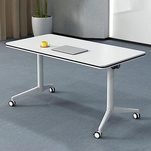 Mobiler faltbarer Besprechungstisch mit feststellbaren Rädern, weiß, tragbarer Schreibtisch für Heimbüro, verstellbare Größen (140 x 40 x 75 cm, 160 x 60 x 75 cm, 180 x 60 x 75 cm)