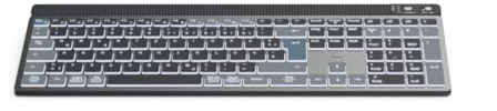 Hama Tastatur kabellos (Multi Device Tastatur mit Funk/Bluetooth für PC, Smartphone, Tablet, beleuchtet, dimmbar, mit Akku, Vollformat, leise Scissortasten, Multimedia Tasten, deutsches QWERTZ-Layout)