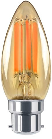 Long Life Lamp Company 6w Vintage LED Candle Light Bulb Bayonet B22 Dimmable Amber Glass 1800k Filament