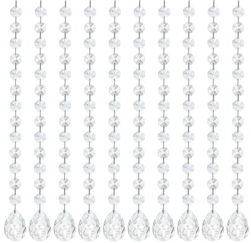 30cm Clear Bauhinia Prism Bead Strands Crystal for Chandelier Garlands Gemstone Octagon Bead Chains Hanging Decorations Centerpieces Party Wedding (Pack of 10 Strands)