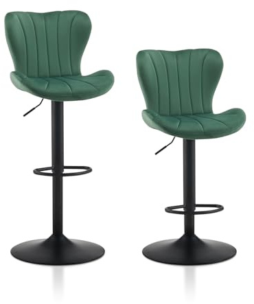 TUKAILAI Barhocker 2er Set Samt, Barstuhl Höhenverstellbar，360°Drehbar, Hocker mit lehne,fußstütze,metallrahmen, Moderner Schalenform Küchenhocker Tresenhocker für Küche Bars, Grün