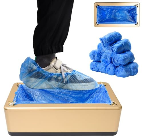 HENYEER Automatischer Tragbarer Schuhüberzug Spender Mit 200 PCS Schuhüberziehern, Überschuhe Einweg Hände Frei Überziehschuhe Dispenser für Home Büro Supermarkt Fabrik Labor, Rutschfest & Wasserdicht