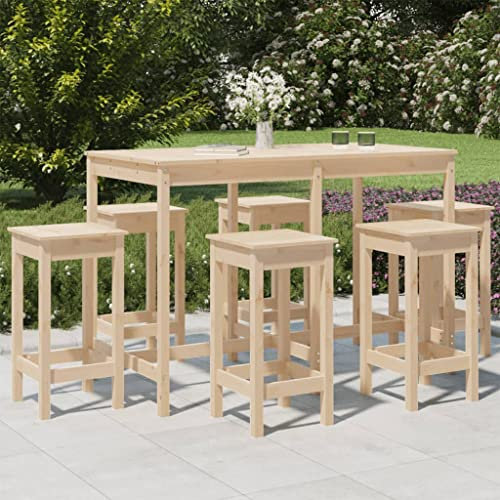 Homgoday 7-TLG. Gartenbar-Set Massivholz Kiefer Bartisch Barstühle Theke Bar Tresen Gartentheke Stehtisch Barhocker Gartenmöbel Sitzgruppe Gartenset