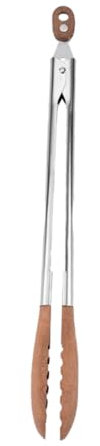 Holibanna Stainless Steel 12-inch Walnut Wooden Tip Food Tongs Salad Serving Tongs for Buffet and Barbecue Cooking for Steak and Grill