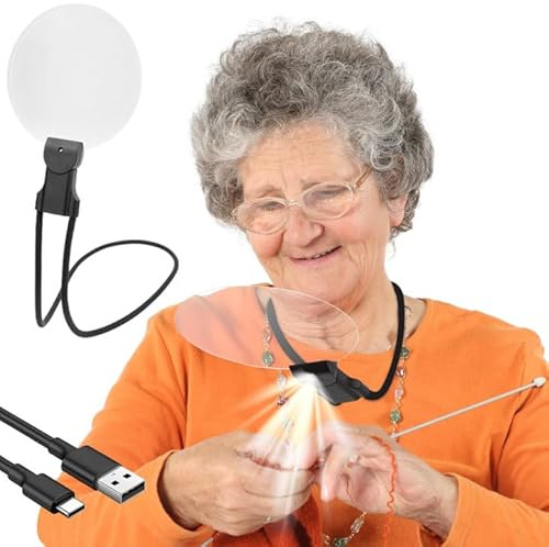 5X Hands Free Magnifying Glass with Light for Reading, 6.3 Inches Neck Wear Magnifier for Sewing, Cross Stitch, Repair