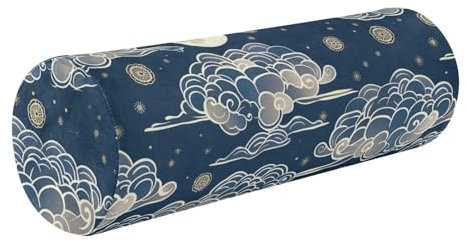 miaozhen Nackenrollenbezug im chinesischen Stil, mit Reißverschluss, rundes Kissen für Nackenrollo, Halsrollo, Para Dormir, 14 x 43 cm, Dunkelblau
