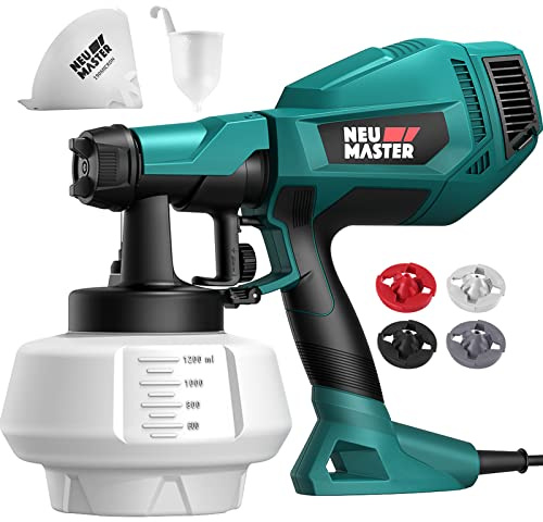 NEU MASTER Paint Sprayer-Electric-Spray-Paint-Gun 1200ML Container/4 Nozzles/3 Patterns Easy Clean Paint Sprayer Gun for House Painting, Furniture, Home Interior and Exterior, Fence, Cabinets